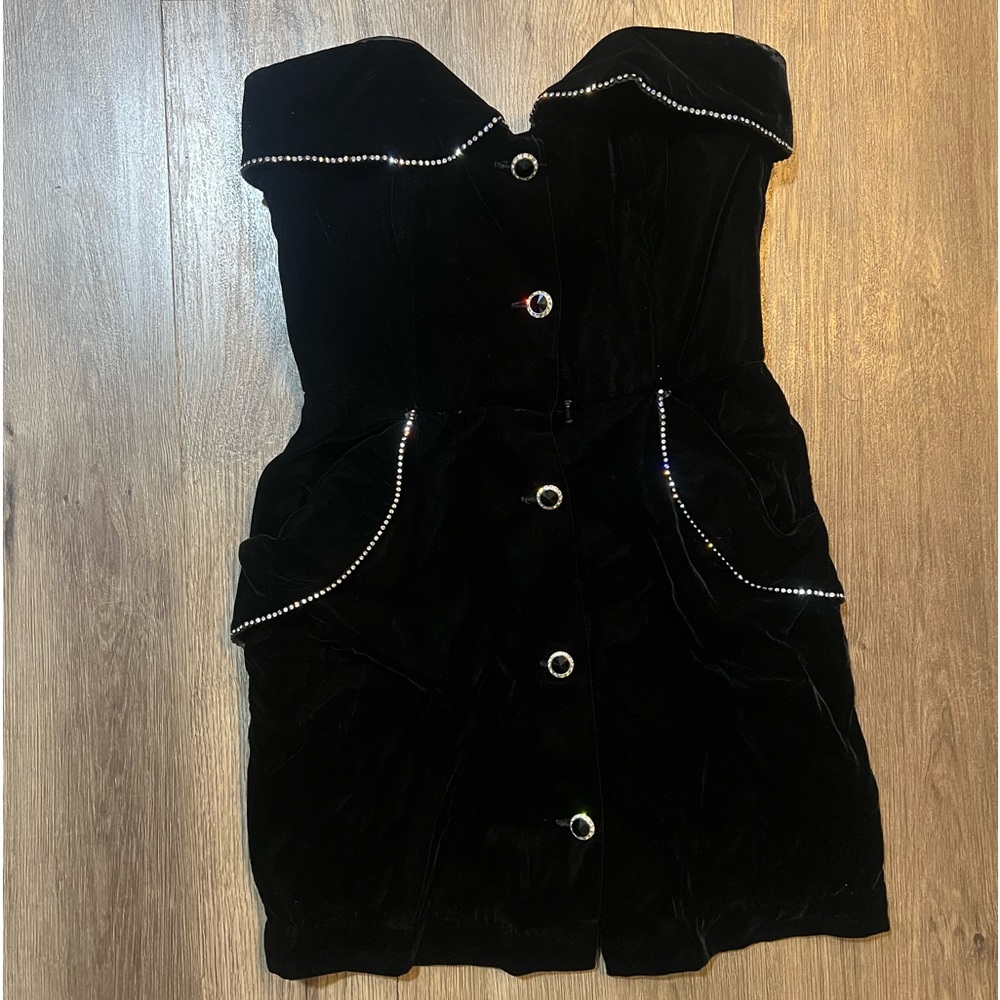 80s Victor Costa For Saks Fifth Avenue Black Velvet Strapless Dress Sz 10